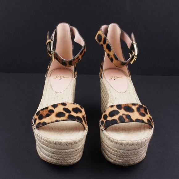 New JCREW Platform Espadrille Sandals Leopard Calf - Picture 5 of 7